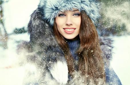 微笑，美丽，雪，冬天