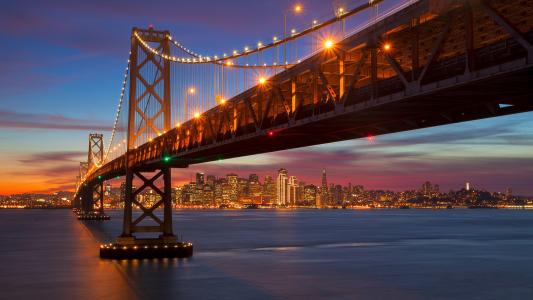 城市，旧金山，美国，桥，晚上，美丽