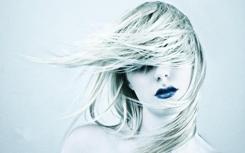 头发，蓝色，嘴唇，头