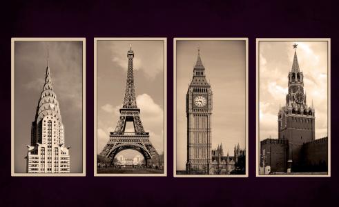 城市，伦敦，莫斯科，巴黎，纽约