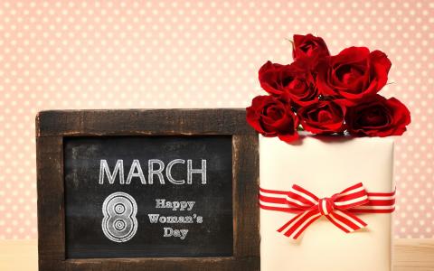 丝带，板，3月8日，玫瑰，红色，女性的一天，框，背景，礼物，日期，鲜花