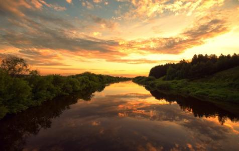 河，日落，天空，Karepanov Evgeniy
