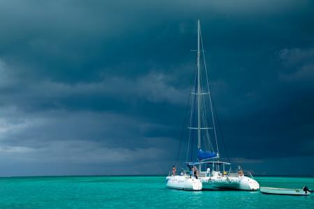毛里求斯，海岸，海洋，天空，云，游艇，美女