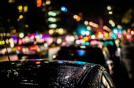 灯，雨，散景，晚上，汽车，城市