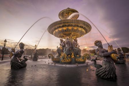 巴黎市中心的喷泉广场协和广场（Place de la Concorde）