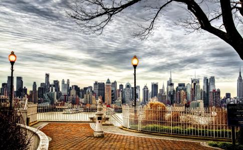 摩天大楼，美国，纽约市，城市，树，纽约，美国，秋季，灯笼