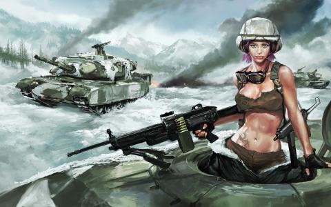 坦克，武器，女孩