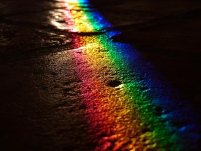 夜，路，铺路石，光，颜色，彩虹