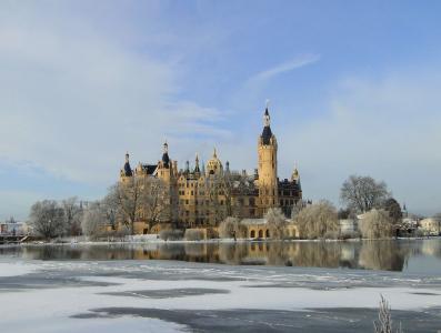 自然，冬天，什未林，城堡，德国