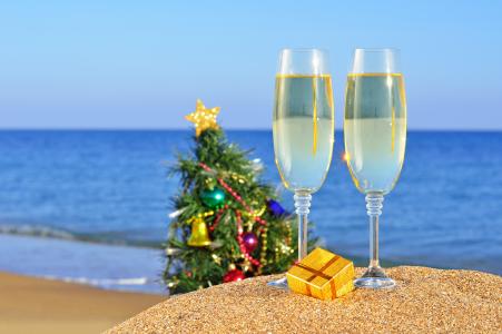 假日，海，海洋，新的一年，沙，海滩，圣诞节