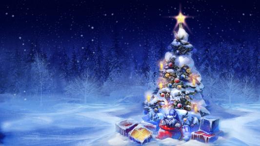 圣诞树，礼物，灯，新的一年，雪，玩具
