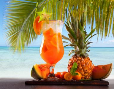 夏天，鸡尾酒，棕榈，菠萝，水果