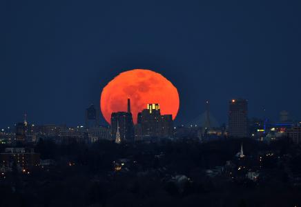 波士顿，日出，月亮，近地点，满月
