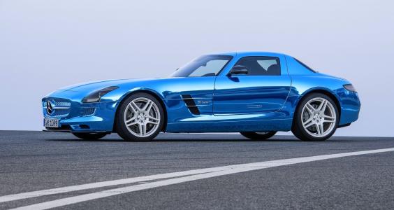 奔驰，SLS，蓝色，路面，超级跑车，奔驰，跑车