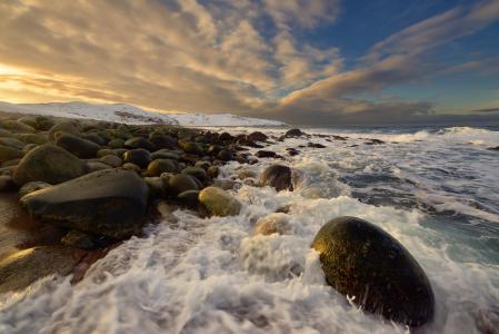 天空，海，冲浪，巨石，Teriberka，科拉半岛，照片，马克西姆Evdokimov