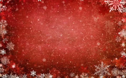 美丽，新的一年，冬天，图片，雪花，红色背景