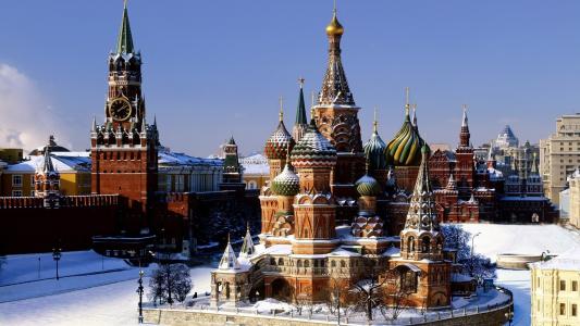 莫斯科，克里姆林宫，冬天，圣巴索大教堂