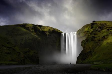 冰岛，自然，冰岛，瀑布，山，岩石，水，旅游，美丽，天空，阴云密布