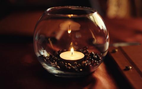 蜡烛，桌子，玻璃，咖啡