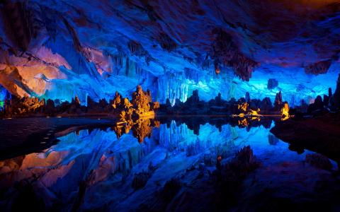 中国，洞穴，反思，美丽