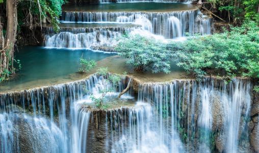 自然，泰国，河，小瀑布，美丽