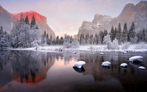 优胜美地国家公园，冬天，自然，山，美国