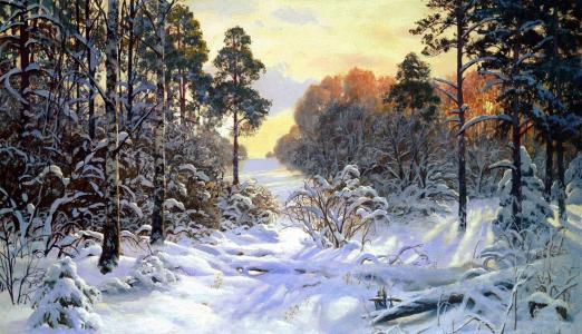 绘画，绘画，自然，冬天，雪，美丽