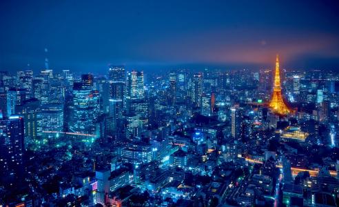 城市，大都市，日本，东京，夜晚，摩天大楼