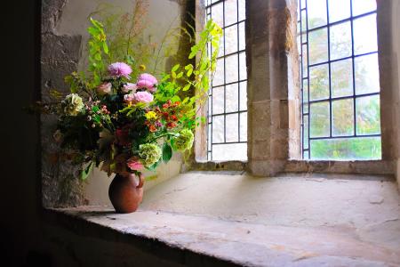 窗口，花瓶，花束，鲜花
