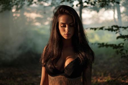 女孩，模型，摄影师，马丁·库恩，肖像，森林，雾