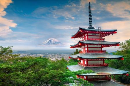 日本，山，富士山，自然，城市，云，绿化，美丽
