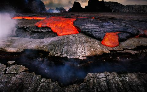 性质，照片，临，冰，火山，夏威夷，熔岩，危险，岩石，山