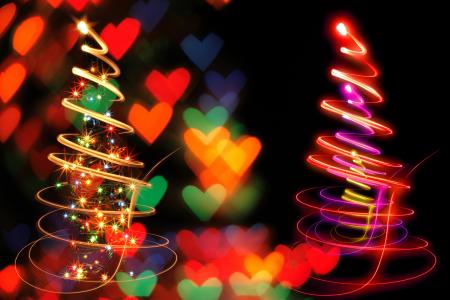 圣诞树，心，螺旋，灯，散景