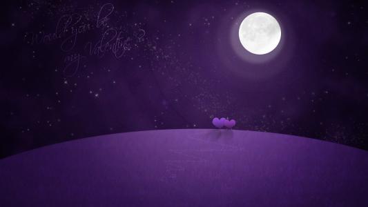 晚上,星星,心,情人节,月亮