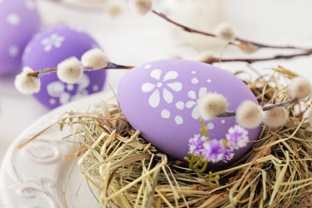 复活节，假期，稻草，巢，鸡蛋，krashenki，分支机构，柳树