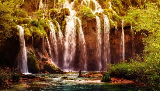 瀑布，石头，美丽，克罗地亚