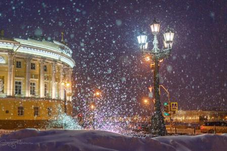 彼得，参议院广场，降雪，晚上，冬天，雪，sergei