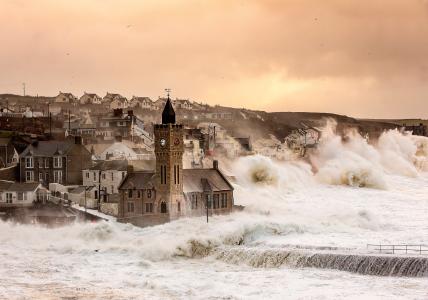 风暴，2013年，英格兰，英国，风，波浪，巨人，海，城市，旋风，飓风，阴