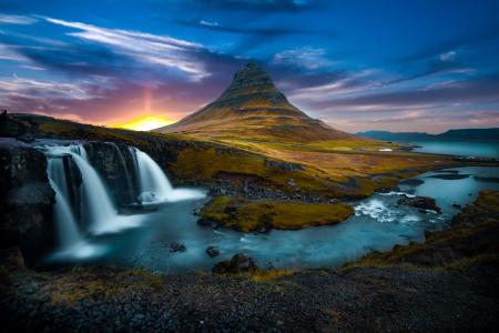 冰岛，山，Kirkjufetl，Kirkjufell，瀑布，大自然，景观