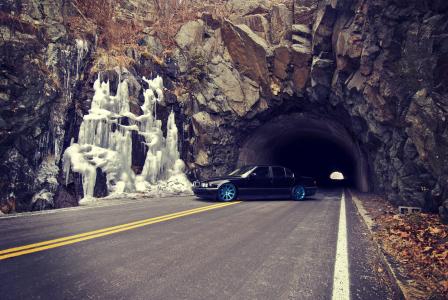 宝马，隧道，美丽，山，岩石，冰，照片，道路