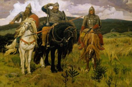 图片，瓦斯涅佐娃，三位英雄，冷杉，马，天空