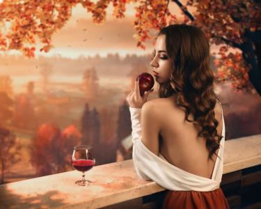 秋肖像，女孩，秋季，美容，性质，苹果，谢尔盖·帕里什科夫