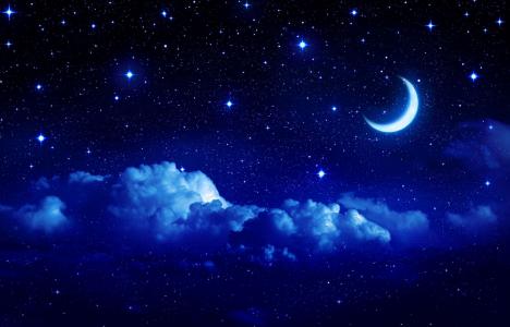 晚上，月亮，星星