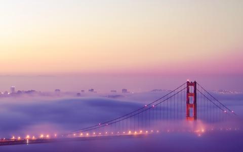 灯，旧金山，雾，金门大桥，旧金山