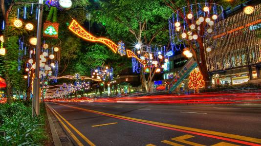 圣诞节，新加坡，街，灯，新的一年，晚上，树，灯，装饰