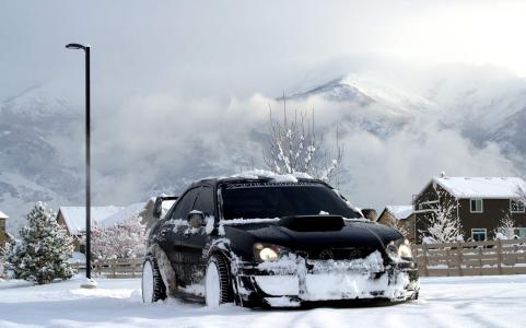 超级跑车，调整，汽车，冬天，雪，山