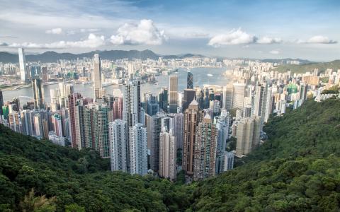 城市，香港，中国，摩天大楼，海湾