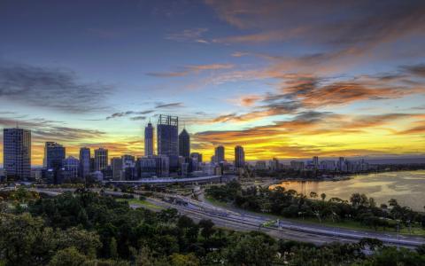 悉尼，家，黎明，城市，澳大利亚，照片，路，日落