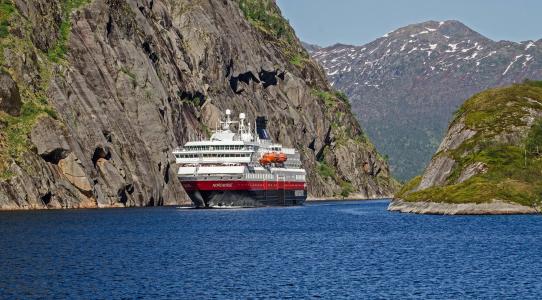 峡湾，挪威，岩石，班轮，巡航