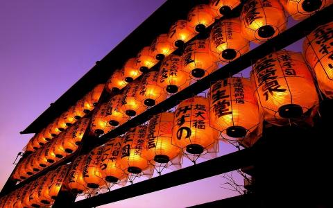 灯笼，日本，晚上，站立，紫色的天空，美丽